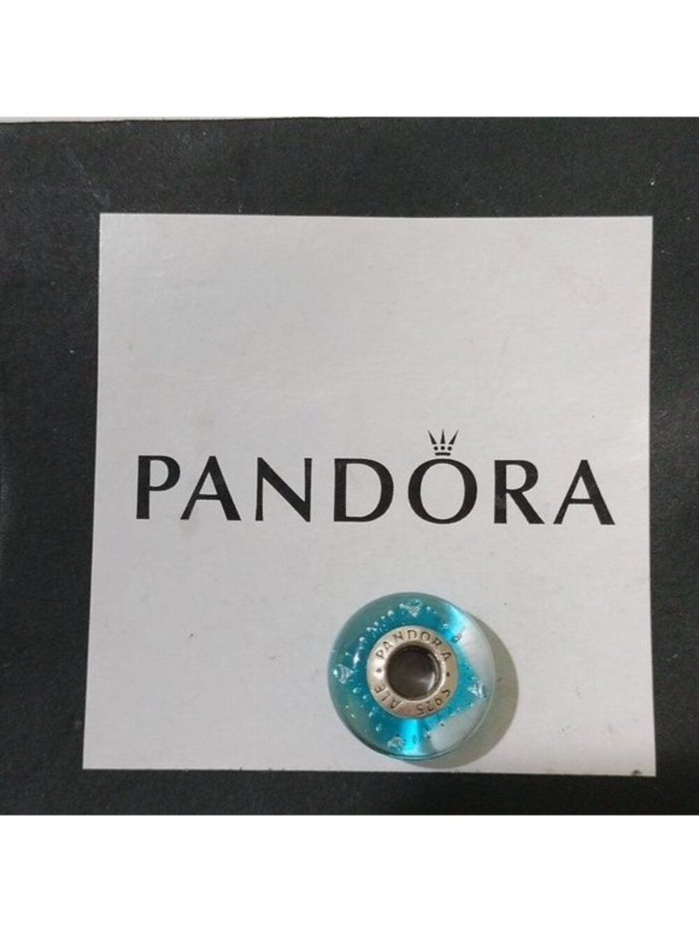 Pandora Blue Effervescence Murano Glass Charm w/ Clear CZs 791618cz
